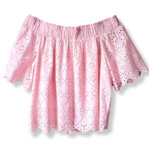 Women Crown Ivy Pink Eyelet Off Shoulder Top XXL Feminine Romantic Preppy Flaw